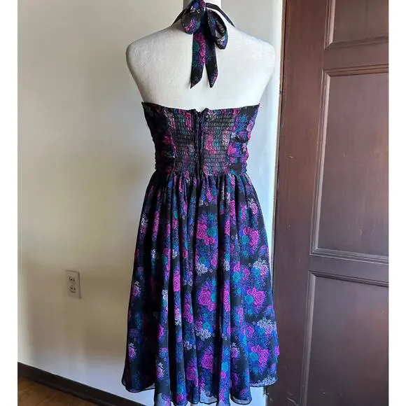 HELL BUNNY Vixen | Margot Dark Floral Halter Retro Dress | Size Small - Picture 5 of 7